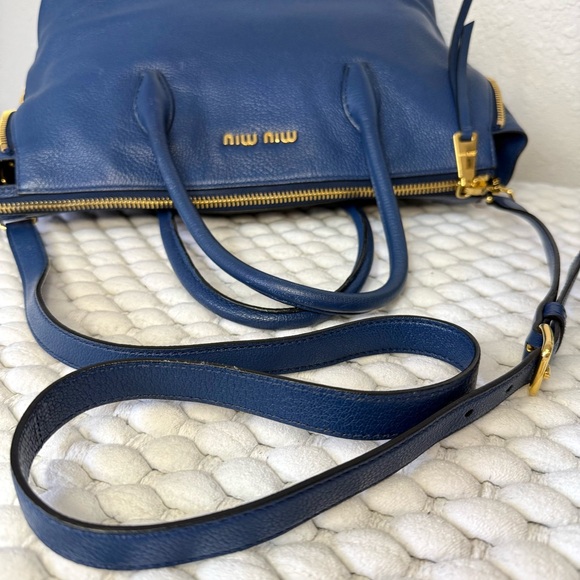 MIU MIU Tote Shoulder Crossbody Bag Leather Blue - Picture 10 of 15